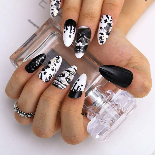 24PCS Gothic Skull Press On Nails