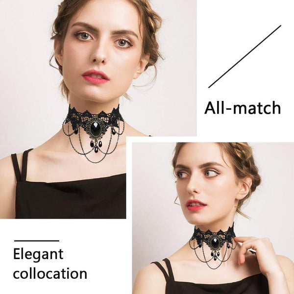 Gothic Floral Black Lace Choker