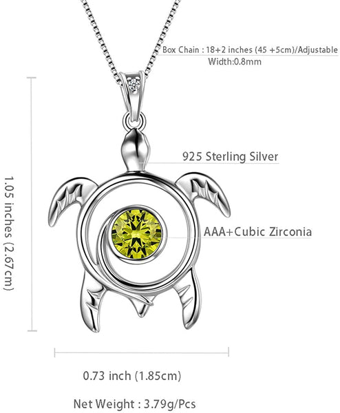 Spiral 925 Sterling Silver Sea Turtle Birthstone Necklace