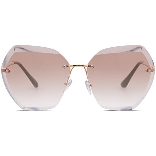 Oversized Rimless Sunglasses for Women Diamond Cut