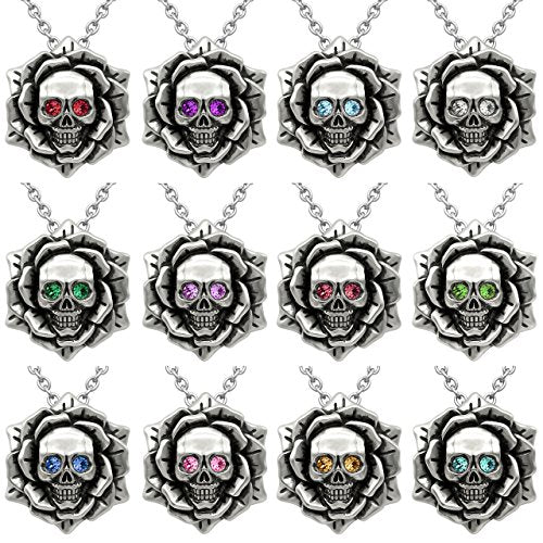 Skull Rose Birthstone Necklace