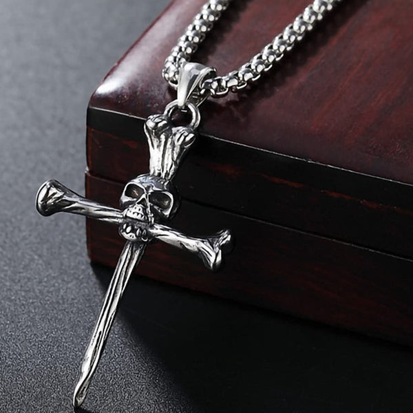 Death Skull Cross Gothic Pendant Necklace