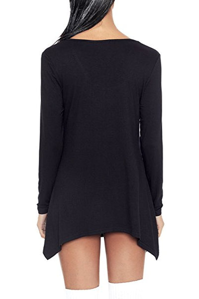 Women Casual Skull Print Long Sleeve Hem Blouse Top