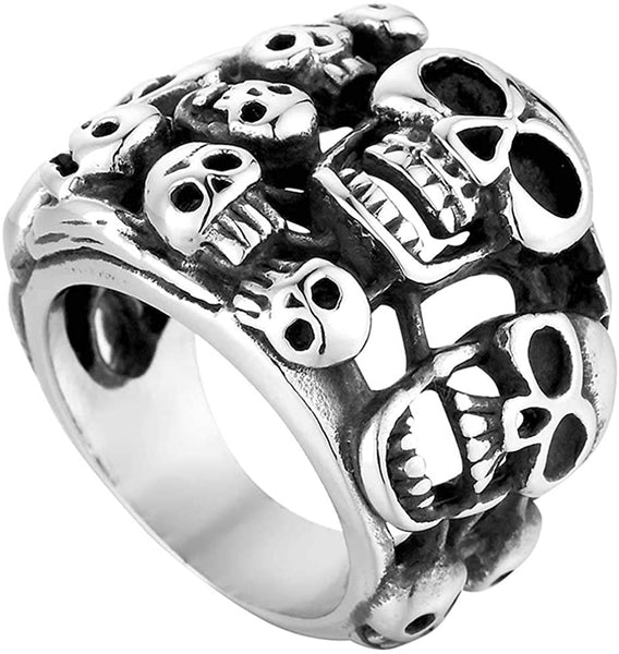 Men Retro Vintage Stainless Steel Gothic Skull Ring