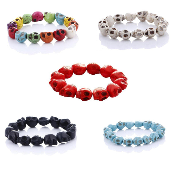 5Pcs Natural Lava Stone Skull Beads Bracelet