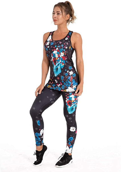 Women 2 Piece Skull Legging Set Activewear