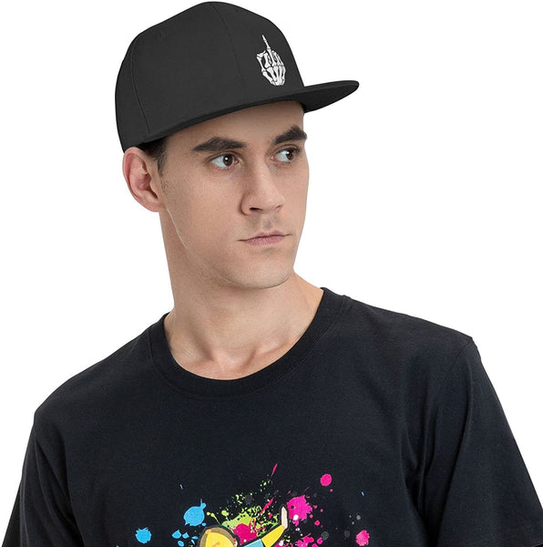 Adjustable Skull Mesh Middle Finger Snapback Hat