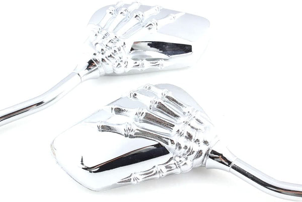 Chrome 8mm/10mm Motorcycle Skull Skeleton Rearview Side Mirrors