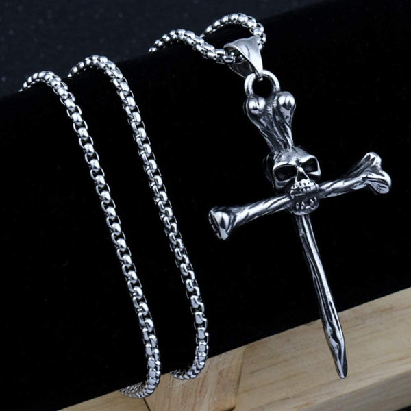 Death Skull Cross Gothic Pendant Necklace