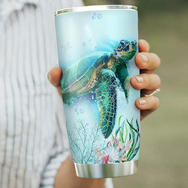 20oz Advice From A Sea Turtle Ocean Inspiration Tumbler Cup With Lid