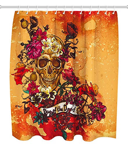 Day of The Dead Sugar Skull Shower Curtain with 12 Hooks