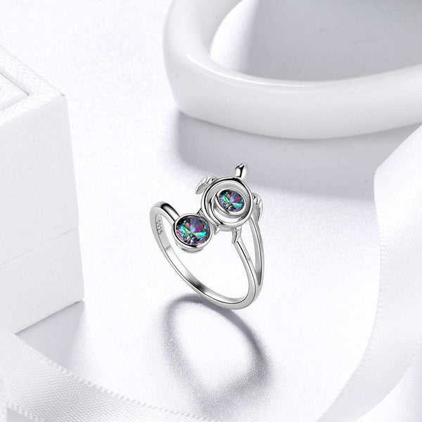 Spiral 925 Sterling Silver Sea Turtle Birthstone Adjustable Ring
