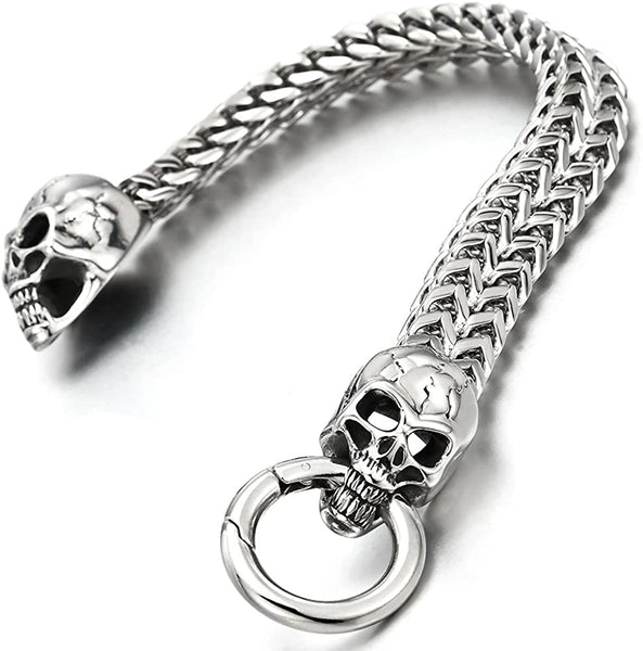 Skull Link Curb Chain Bracelet 8.5 Inches