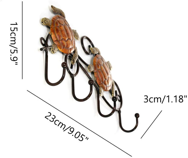 Turtle Wall Mounted Key Holder with 4 Hooks 9x6 Inches
