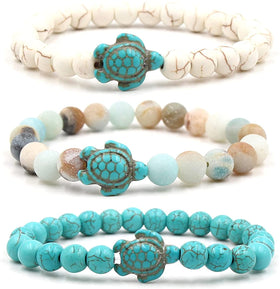 3Pcs Sea Turtle Natural Stones Beaded Bracelets