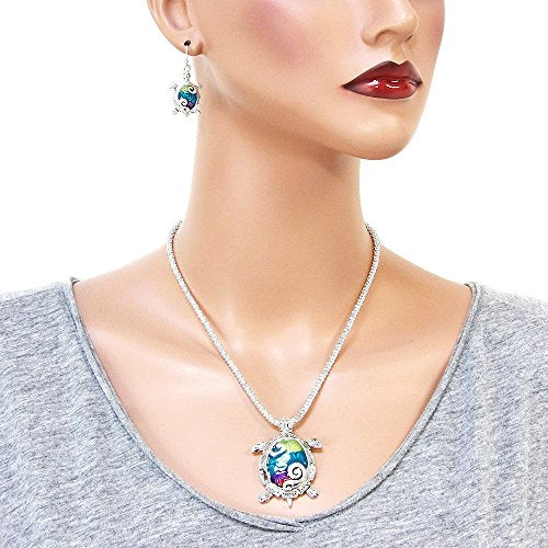 Multi-Color Sea Turtle Fashionable Necklace & Earrings Set