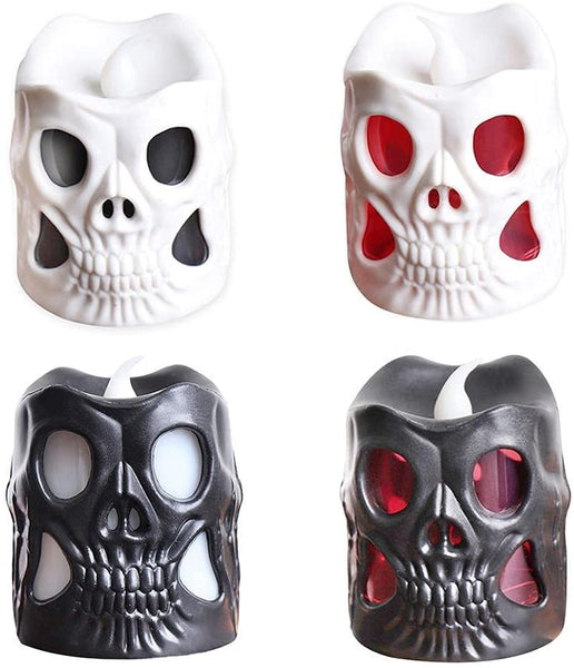 Set of 4 LED Light Up Skull Shaped Flameless Candles