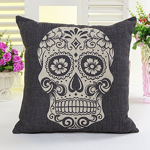 5 PCS 18'' Day of The Dead Skull Linen Pillow Cushion Covers