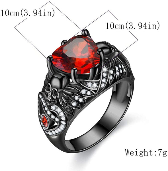 Gothic Fashion Black Skull Heart Ruby Ring