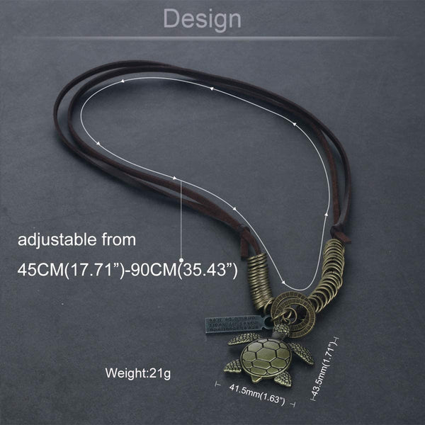 3pcs/Pack Leather Beads Novelty Sea Turtle Pendant Necklace