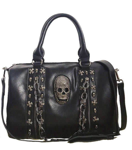 Women Skull Rivet Handbag Tote Shoulder Bag