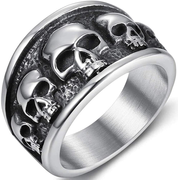 Stainless Steel Gothic Death Skull Statement Ring