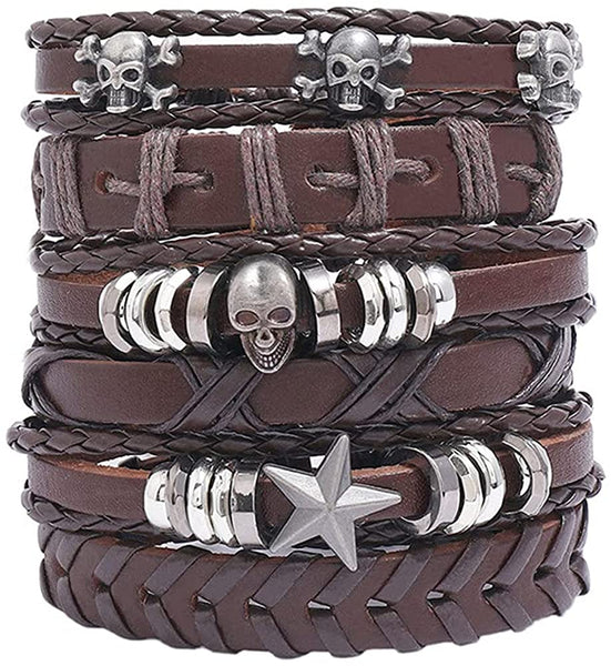6 Pcs Braided Skull Wristband Bracelet