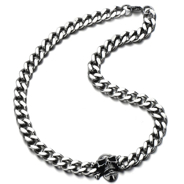 Men Stainless Steel Curb Chain Skull Necklace 30.3MM 22 inches