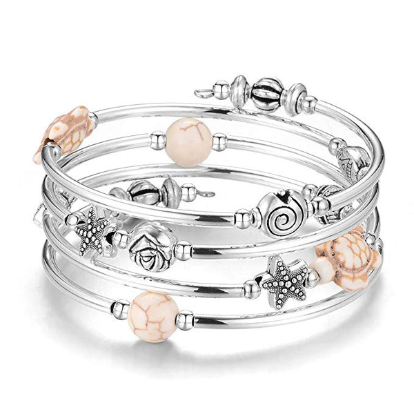 Natural Agate Stone Layered Wrap Turtle Bracelet