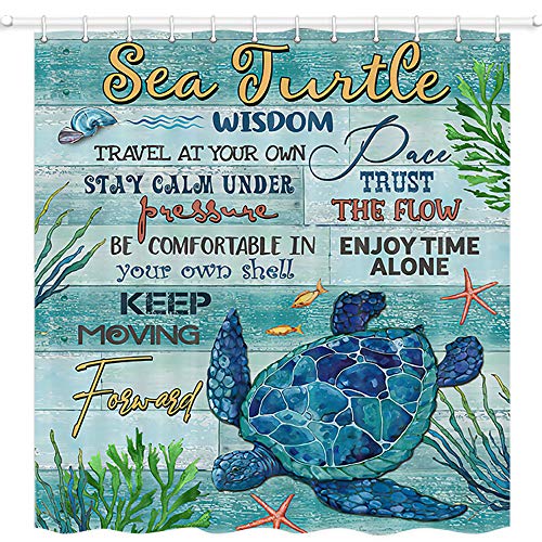 Sea Turtle Motivational Shower Curtain, 69x72inch and Hooks