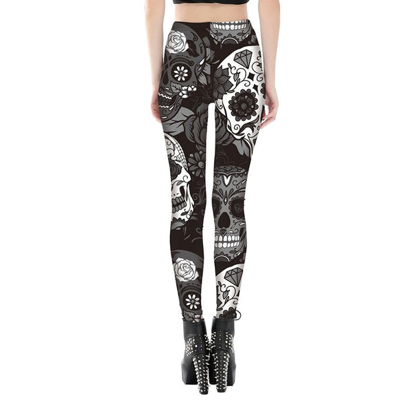 Women's Skull Ultra Soft Digital Printed Elastic High Waist Tights Leggings