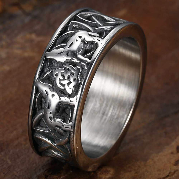 Vintage Style Celtic Knot Wolf Ring