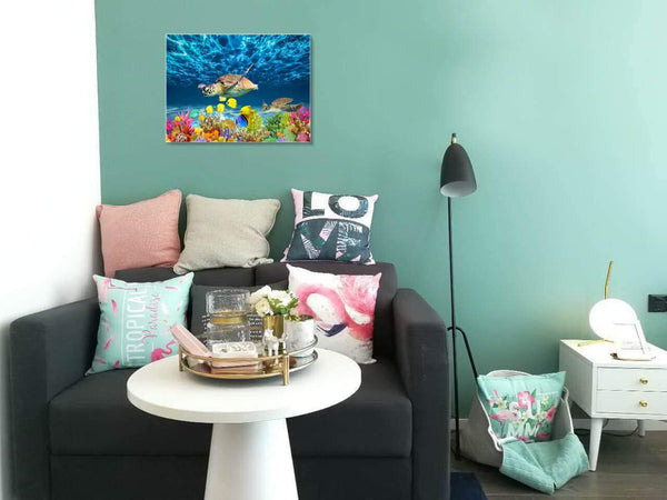 Modern Sea Turtle Wall Decor Framed Size 12x16