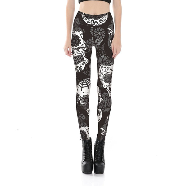 Women's Skull Ultra Soft Digital Printed Elastic High Waist Tights Leggings