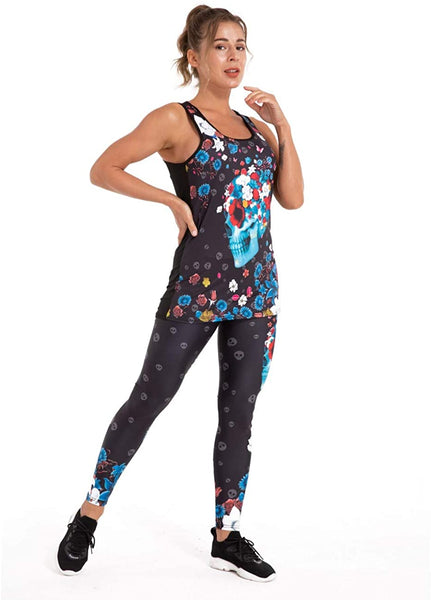 Women 2 Piece Skull Legging Set Activewear
