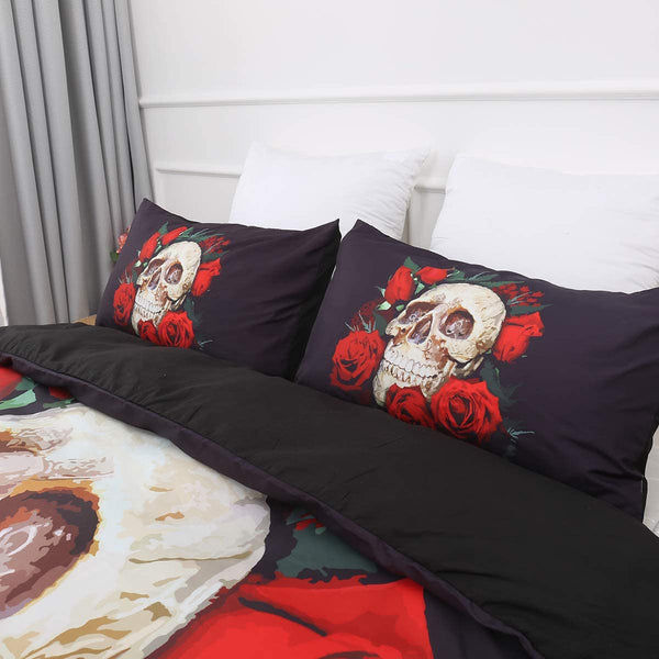 3D Skull Roses 3 Pcs Duvet Cover Set