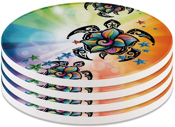 Ceramic Stone Floral Turtle 4pcs Set Coasters