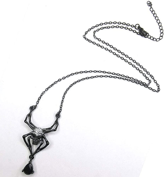Black Skull Spider Pendant Necklace