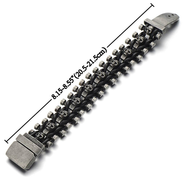 Black Braided Leather Skulls Bracelet