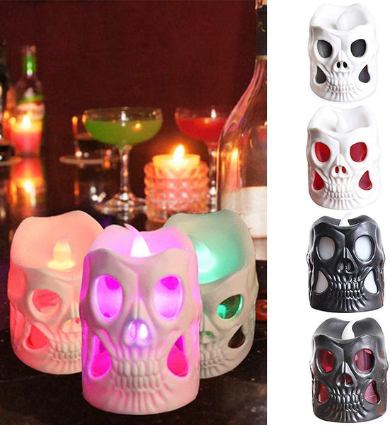 Set of 4 LED Light Up Skull Shaped Flameless Candles