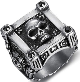 Retro Vintage Square Death Skull Gothic Ring