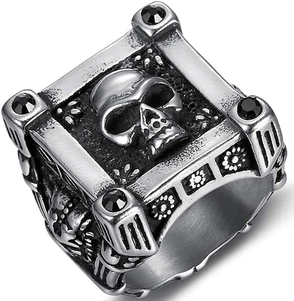 Retro Vintage Square Death Skull Gothic Ring