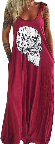 Women Loose Skull Printed Maxi Dress
