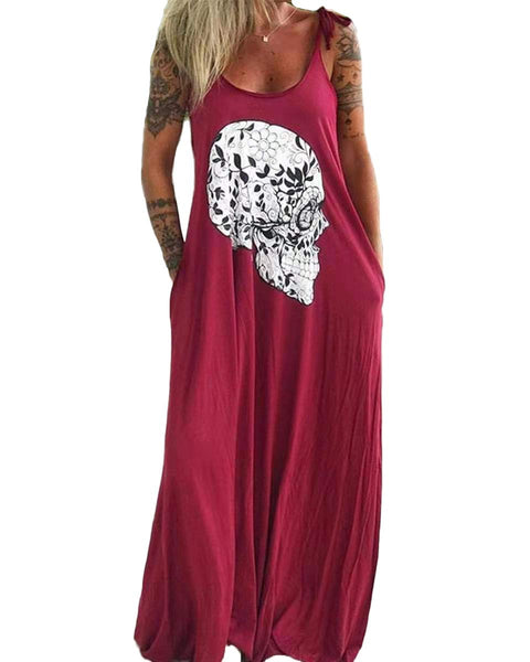 Women Loose Skull Printed Maxi Dress