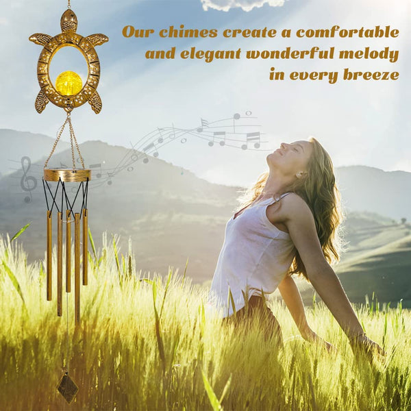 Solar Turtle Glass Ball Wind Chime