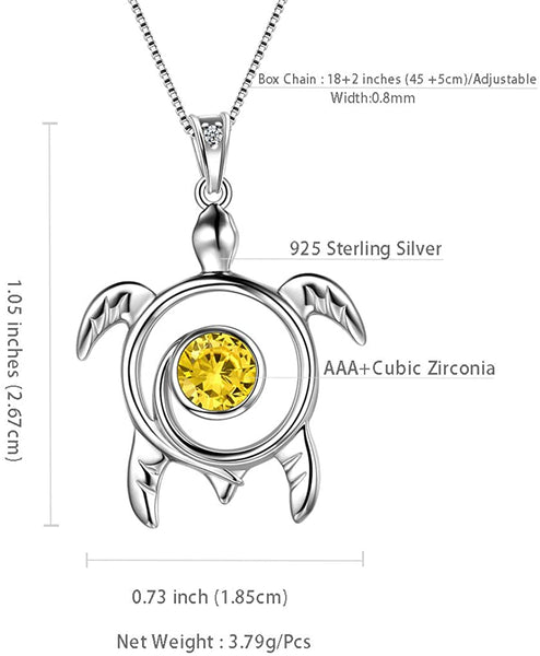 Spiral 925 Sterling Silver Sea Turtle Birthstone Necklace
