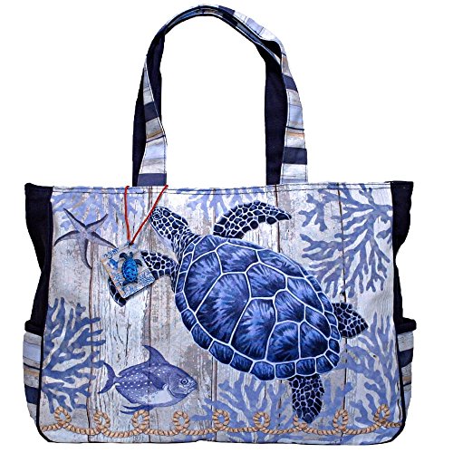Elegant Blue Sea Turtle Oversized Weekender Top Handle Tote Bag