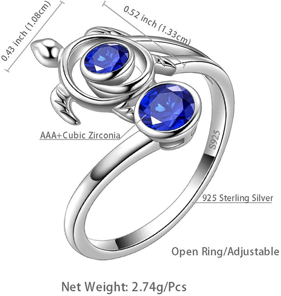 Spiral 925 Sterling Silver Sea Turtle Birthstone Adjustable Ring