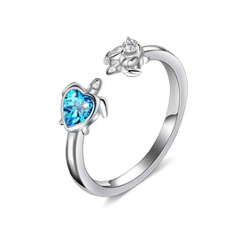 Mom And Baby Sea Turtle 925 Sterling Silver Open Ring