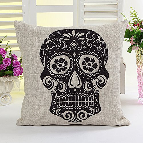 5 PCS 18'' Day of The Dead Skull Linen Pillow Cushion Covers